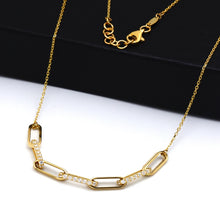 Real Gold Paper Clip Thick Plain And Stone Necklace 9407 N1373