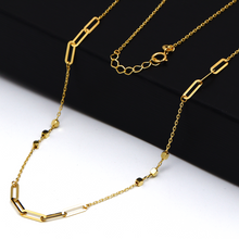 Real Gold Paper Clip With Cube Beads Necklace 7795 N1377