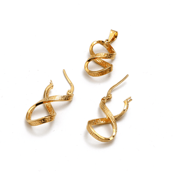 Real Gold Twisted Maze Hoop Earring Set + Pendant 3324/1 SET1063