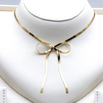 Real Gold Snake Chain Bow Design Necklace (40 C.M) 0041 N1542