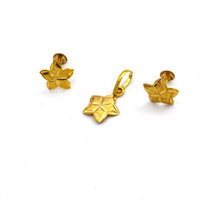 Real Gold Flower Studs with Long Screw Tops Earring Set With Pendant SET1081