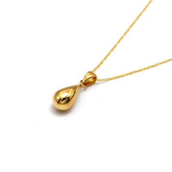 Real Gold 3D Oval Teardrop Water Drop Necklace - Model 5084 CWP 1928