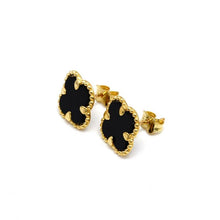 Real Gold Black Pearl Flat Stud Earrings Set - Model GZJVN0695-AC E1914