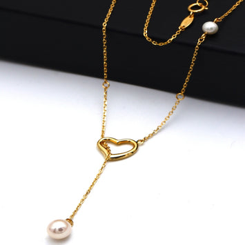 Real Gold 3D Heart with Pearl Adjustable Size Necklace (45 cm) 2488 N1508