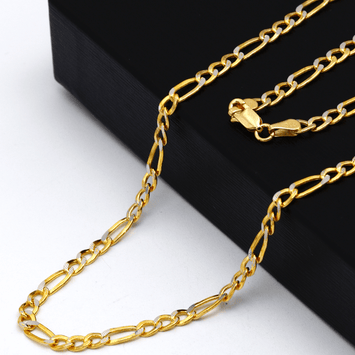 Real Gold Two Tone Figaro Solid Link Chain Necklace Unisex GZJCT 7586 (50 C.M) CH1241