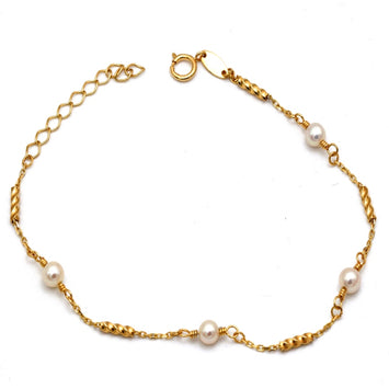 Real Gold 4 Pearl with Twisted Roller Bracelet 2451 (19 C.M) BR1846