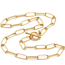 Real Gold Round Lily T-bar Bigger Paper Clip Necklace 2531 N1415