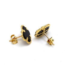 Real Gold Black Pearl Flat Stud Earrings Set - Model GZJVN0695-AC E1914