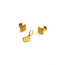 Real Gold Square Studs with Long Screw Tops Earring Set With Pendant SET1078