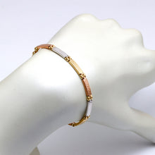 Real Gold 3-Color Maze Hoop Bracelet with Belt Chain Design (21 cm) - Model 1273 BR1684