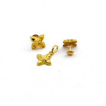 Real Gold GZLV Studs with Long Screw Tops Earring Set With Pendant SET1077