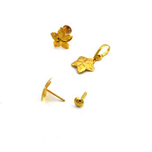 Real Gold Flower Studs with Long Screw Tops Earring Set With Pendant SET1081