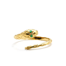 Real Gold Green Eye Serpent Snake Coil Ring 0080 (SIZE 7) R2808
