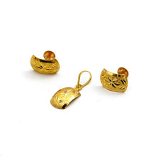 Real Gold Glittering Curved Studs with Long Screw Tops Earring Set With Pendant SET1079