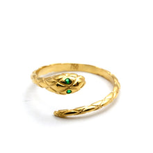 Real Gold Green Eye Serpent Snake Coil Ring 0080 (SIZE 7) R2808