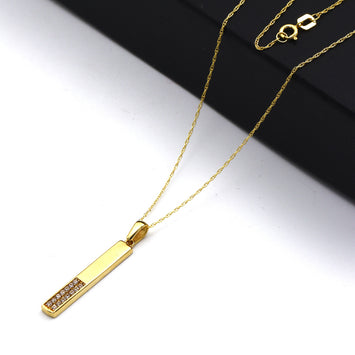 Real Gold Half Stone Bar on One Side Necklace - Model 0207 CWP 1959