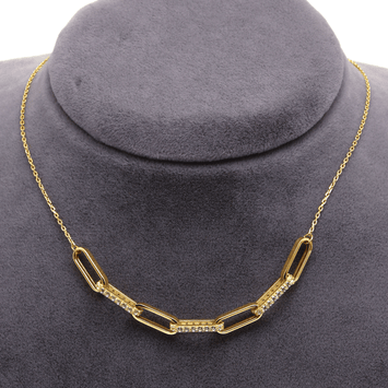 Real Gold Paper Clip Thick Plain And Stone Necklace 9407 N1373
