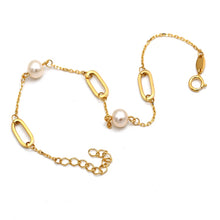 Real Gold 2 Pearl with Paper Clip Bracelet 1637 (19 C.M) BR1847