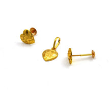 Real Gold Heart Studs with Long Screw Tops Earring Set With Pendant SET1080