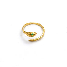 Real Gold Green Eye Serpent Snake Coil Ring 0080 (SIZE 7) R2808