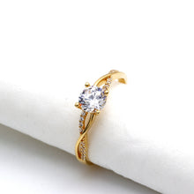 Real Gold Elegant Crossover Stone Ring 0237 (Size 6.5) R2777