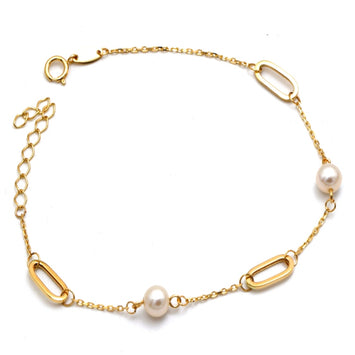 Real Gold 2 Pearl with Paper Clip Bracelet 1637 (19 C.M) BR1847