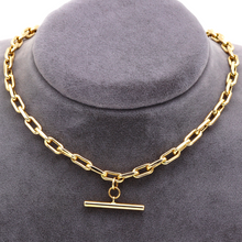 Real Gold Willow T-Bar Rod Hanging with Thick Solid Paper clip Link Necklace 1850 N1416