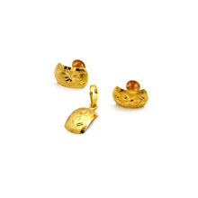 Real Gold Glittering Curved Studs with Long Screw Tops Earring Set With Pendant SET1079