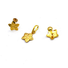 Real Gold Flower Studs with Long Screw Tops Earring Set With Pendant SET1081