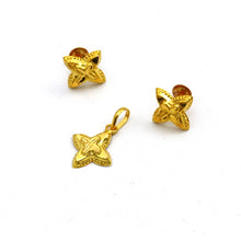 Real Gold GZLV Studs with Long Screw Tops Earring Set With Pendant SET1077