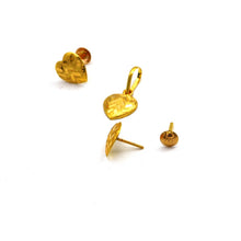 Real Gold Heart Studs with Long Screw Tops Earring Set With Pendant SET1080