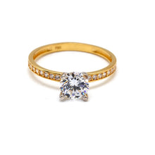Real Gold 2 Color Luxury Solitaire Stone Ring 0233-Y (Size 7.5) R2468