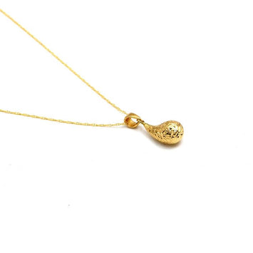 Real Gold Glittering Oval Teardrop Water Drop Necklace - Model 5084 CWP 1931