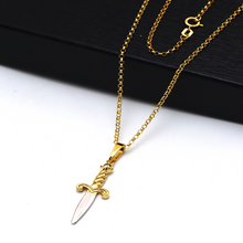 Real Gold 2 Color Dagger Knife Charm Blade Pendant With Holo Rolo Chain Necklace 1392 CWP 1902