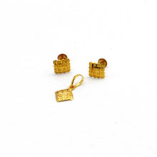 Real Gold Square Studs with Long Screw Tops Earring Set With Pendant SET1078