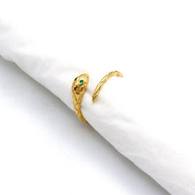 Real Gold Green Eye Serpent Snake Coil Ring 0080 (SIZE 7) R2808