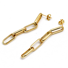 Real Gold Thick Paper Clip Link Hanging Curved Stud Earring Set 1707 E1834