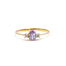 Real Gold Purple Oval Stone Ring 0437 (Size 5.5) R2734