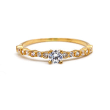 Real Gold Elegant Round Line Stones Cube Ring 0314 (Size 7.5) R2764