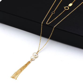 Real Gold 2 Pearl Adjustable Size Necklace (45 cm) 0434 N1509