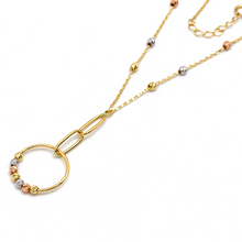 Real Gold 3 Color Round Dangler Beads Link Adjustable Size Necklace 8180 N1369