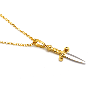 Real Gold 2 Color Dagger Knife Charm Blade Pendant With Holo Rolo Chain Necklace 1392 CWP 1902