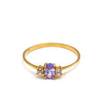 Real Gold Purple Oval Stone Ring 0437 (Size 5.5) R2734