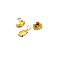 Real Gold Glittering Curved Studs with Long Screw Tops Earring Set With Pendant SET1079