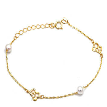 Real Gold 2 Pearl with 2 Heart Bracelet 2059 (19 C.M) BR1848