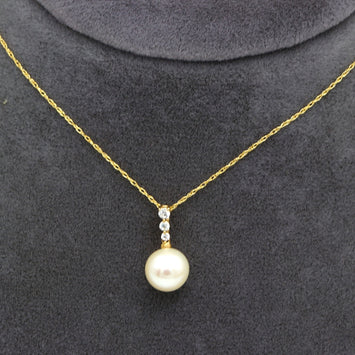 Real Gold Natural Pearl with 3 Stones Necklace 0419 CWP 2018