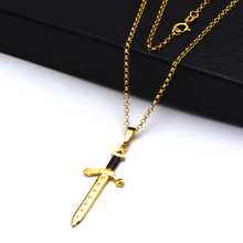 Real Gold Big Dagger Charm Sword Men Pendant With Holo Rolo Chain Necklace 1393 CWP 1900