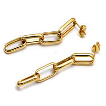 Real Gold Thick Paper Clip Link Hanging Curved Stud Earring Set 1707 E1834