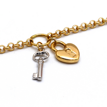 Real Gold Two-Tone Twisted Link Bracelet with Heart Lock and Key Charms 1607 BR1651