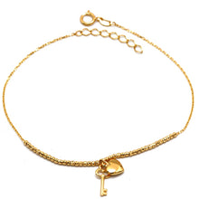 Real Gold Heart Key Dangler Bracelet with Luxury 1.5 MM Beads, Adjustable Size - Model 0475 BR1681